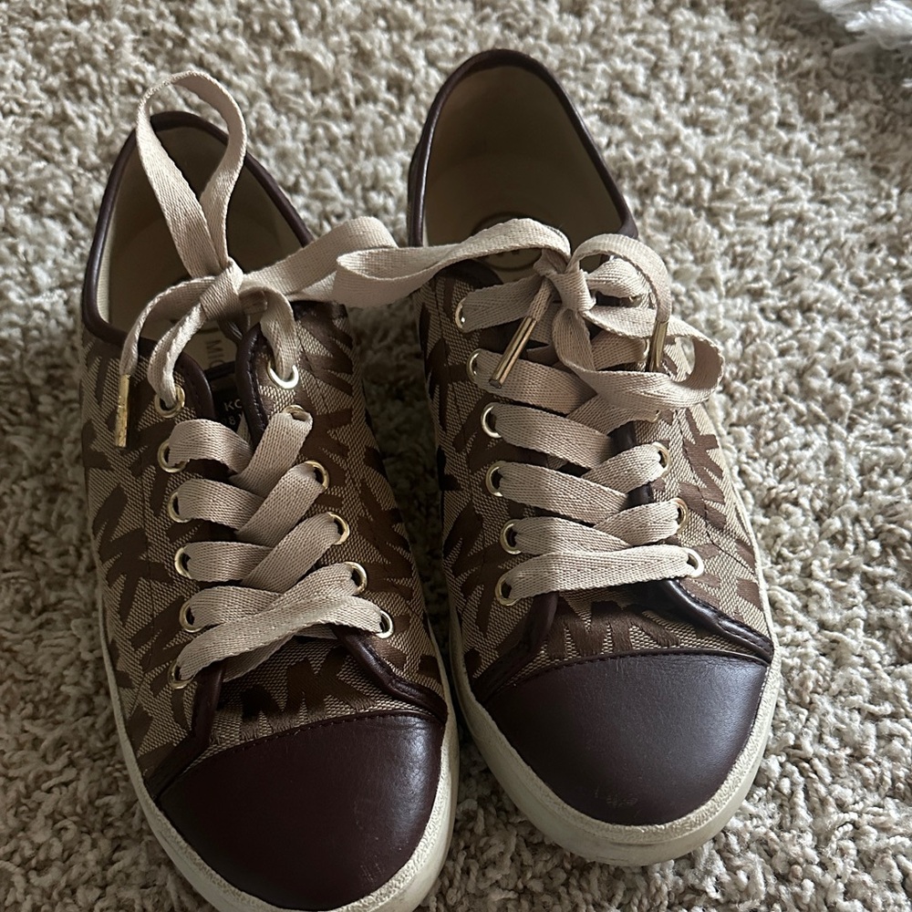 Michael Kors Tan and Brown Logo Sneakers